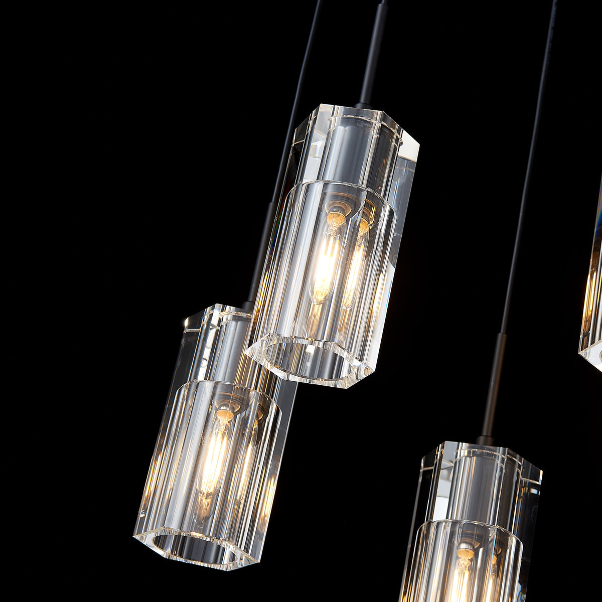 Pioggia Linear Cascade Chandelier, 12-Light Black K9 Crystal, 39" Long