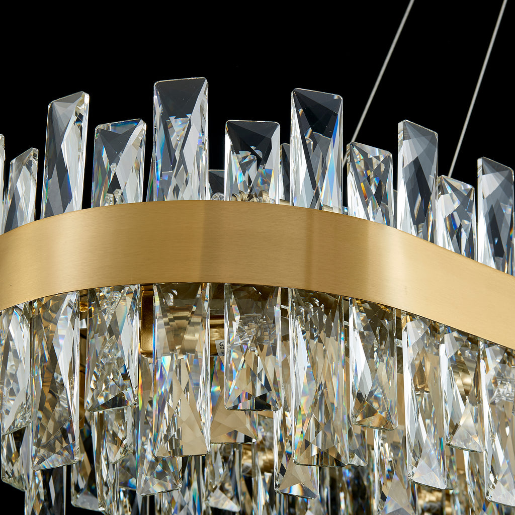 Corona Oval Chandelier, 32-Light Gold K9 Crystal, 57" Long