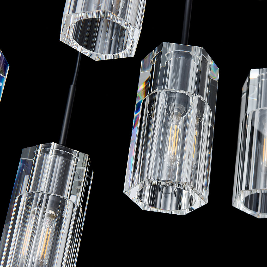 Pioggia Linear Cascade Chandelier, 17-Light Black K9 Crystal, 55" Long