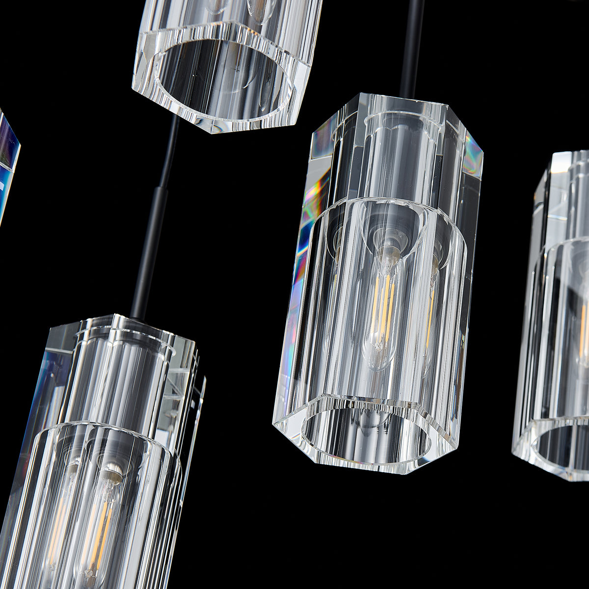 Pioggia Linear Cascade Chandelier, 17-Light Black K9 Crystal, 55" Long