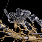 Foglia Linear Ginkgo Leaf Chandelier, 14-Light Gold Branch, 55" Long