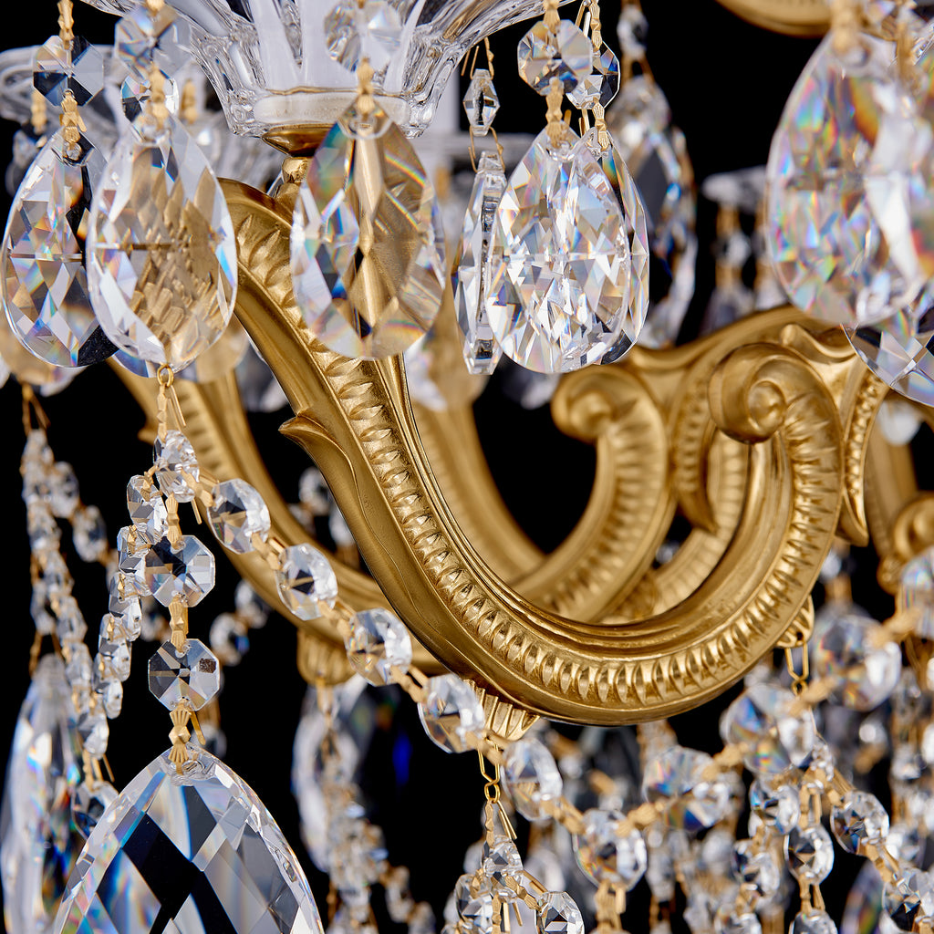 Aurelia Chandelier, 2-Tier 15-Light Brass K9 Crystal, 30" Dia