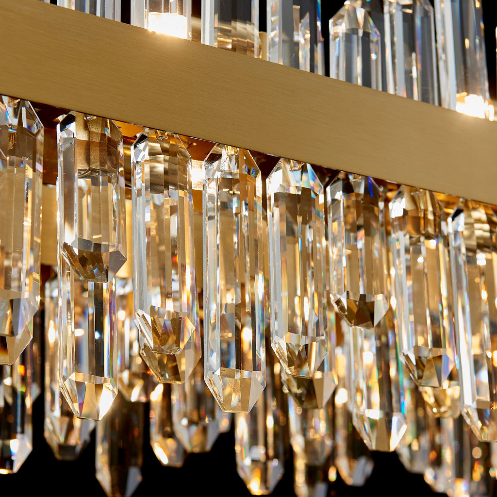 Modern Rectangular K9 Crystal Chandelier 57" — 32-Light, Gold