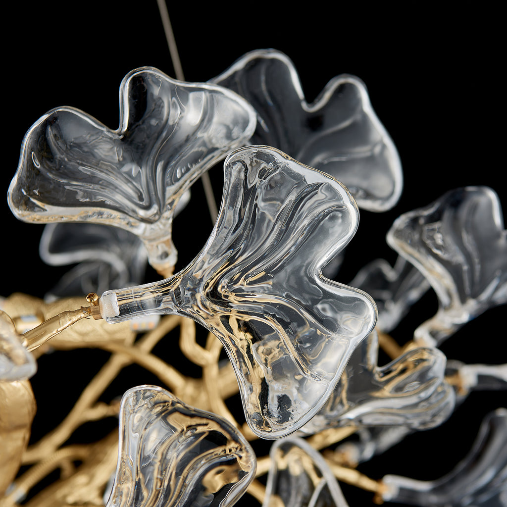 Foglia Ginkgo Leaf Chandelier, 10-Light Gold Branch, 32" Dia