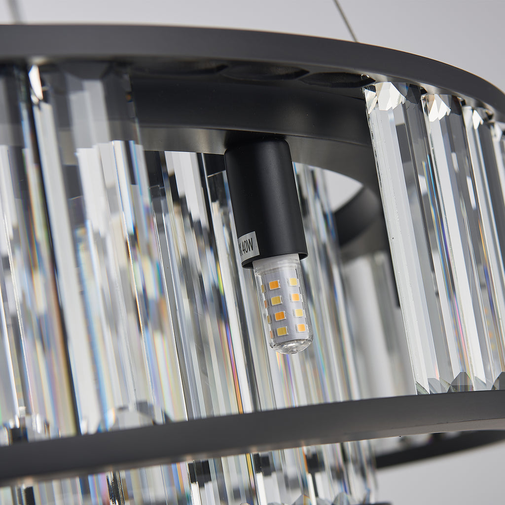 Colonna Chandelier, 2-Tier 8-Light Black K9 Crystal, 24" Dia