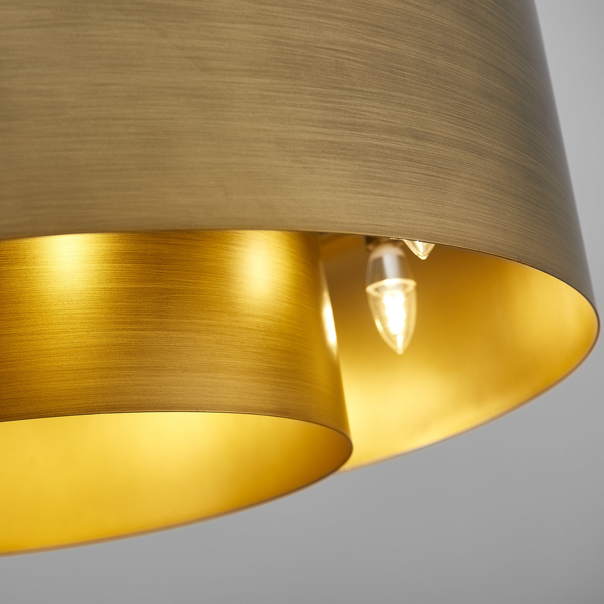 Lamina Round Drum Chandelier, 12-Light Brushed Brass, 30" Dia