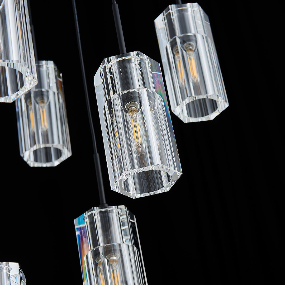 Pioggia Cascade Chandelier, 15-Light Black K9 Crystal, 32" Dia