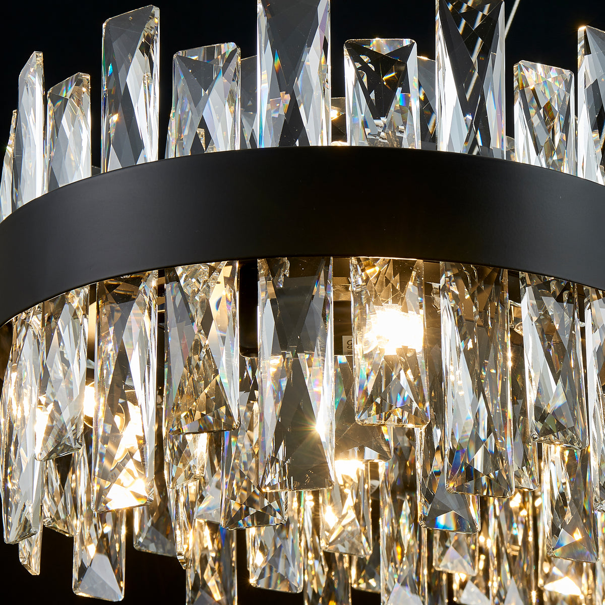 Nera Oval Chandelier, 32-Light Black K9 Crystal, 57" Long