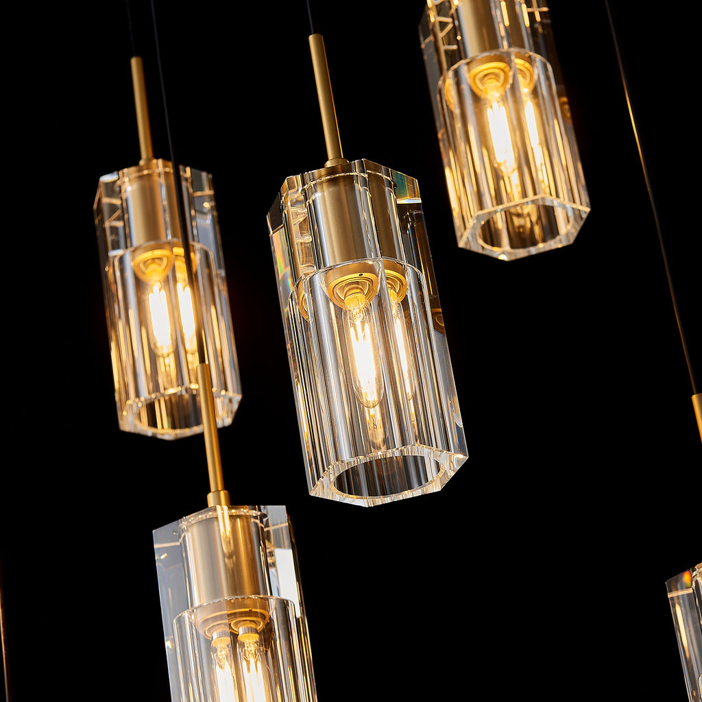 Pioggia Linear Cascade Chandelier, 12-Light Brass K9 Crystal, 39" Long