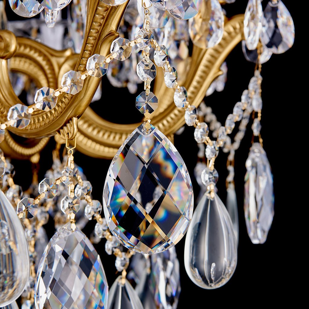 Aurelia Chandelier, 2-Tier 15-Light Brass K9 Crystal, 30" Dia