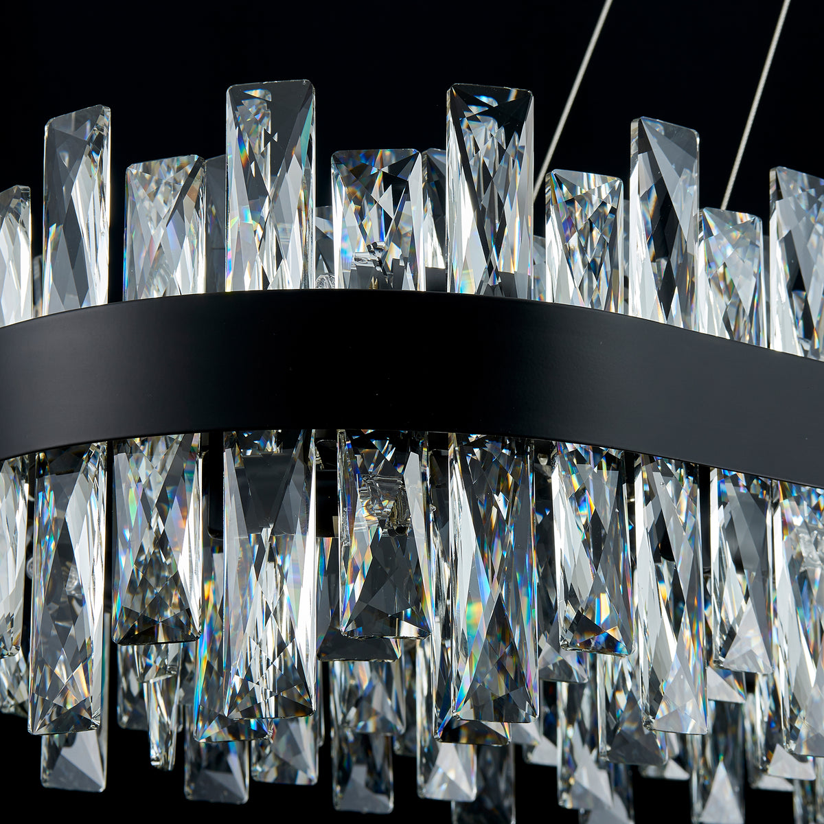 Nera Ring Chandelier, 24-Light Black K9 Crystal, 30" Dia
