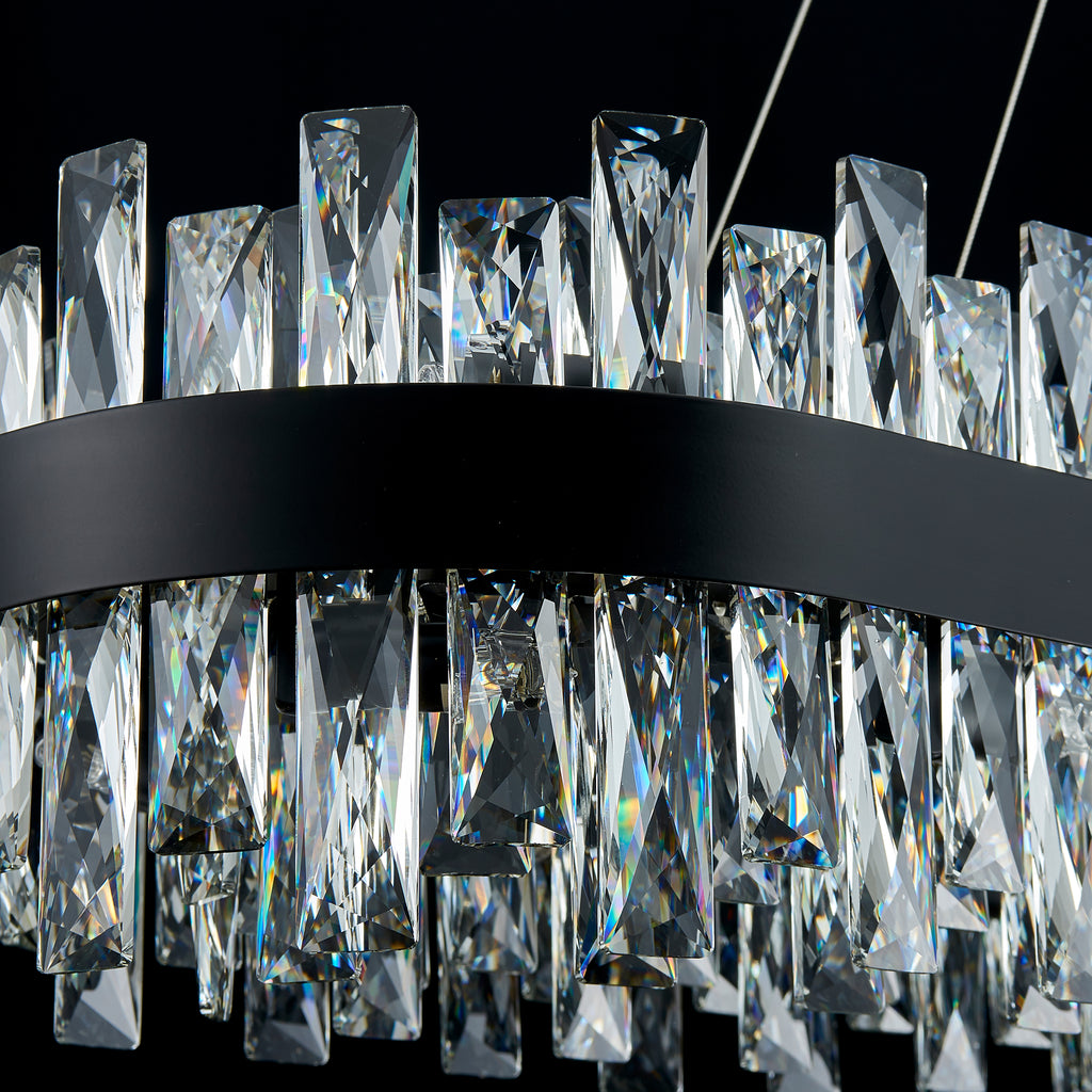 Nera Oval Chandelier, 32-Light Black K9 Crystal, 57" Long