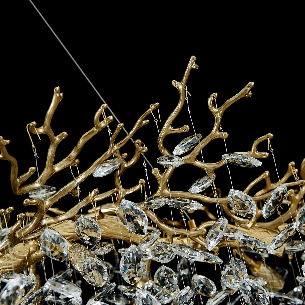 Rami Branch Chandelier, 12-Light Gold K9 Crystal, 47.2" Long