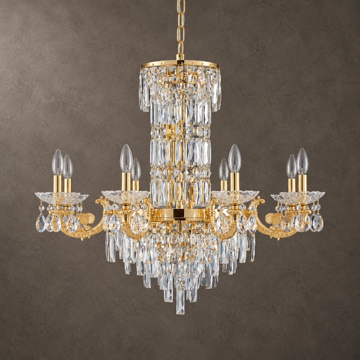 Fontana Chandelier, 8-Light Gold K9 Crystal, 32" Dia