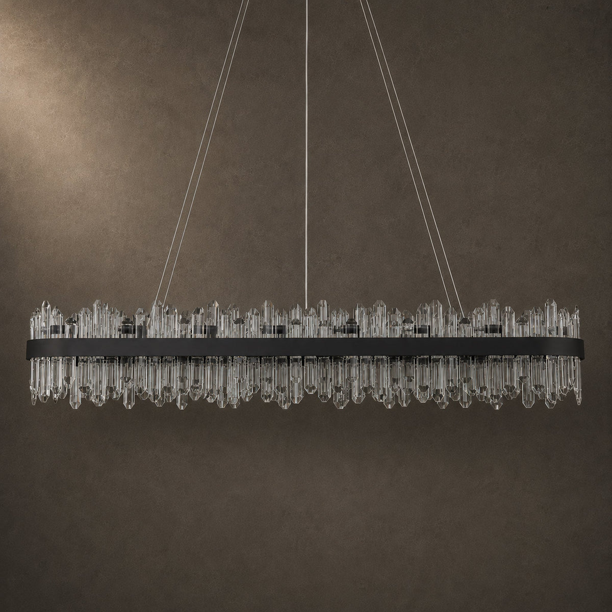 Modern Rectangular K9 Crystal Chandelier 57" — 32-Light, Black