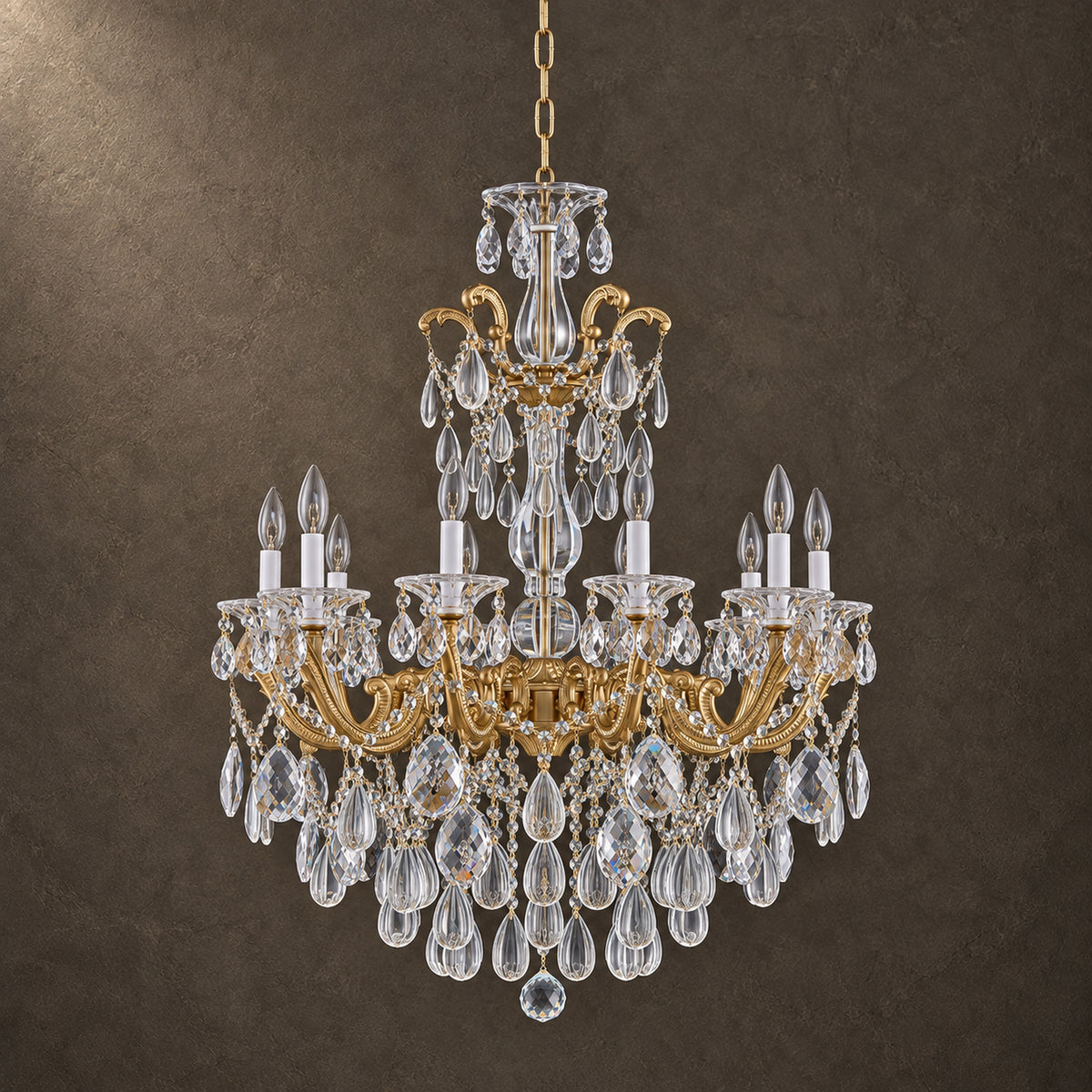 Aurelia Chandelier, 10-Light Brass K9 Crystal, 30" Dia