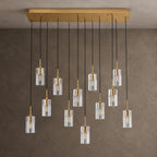 Pioggia Linear Cascade Chandelier, 12-Light Brass K9 Crystal, 39" Long