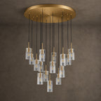Pioggia Cascade Chandelier, 15-Light Brass K9 Crystal, 32" Dia