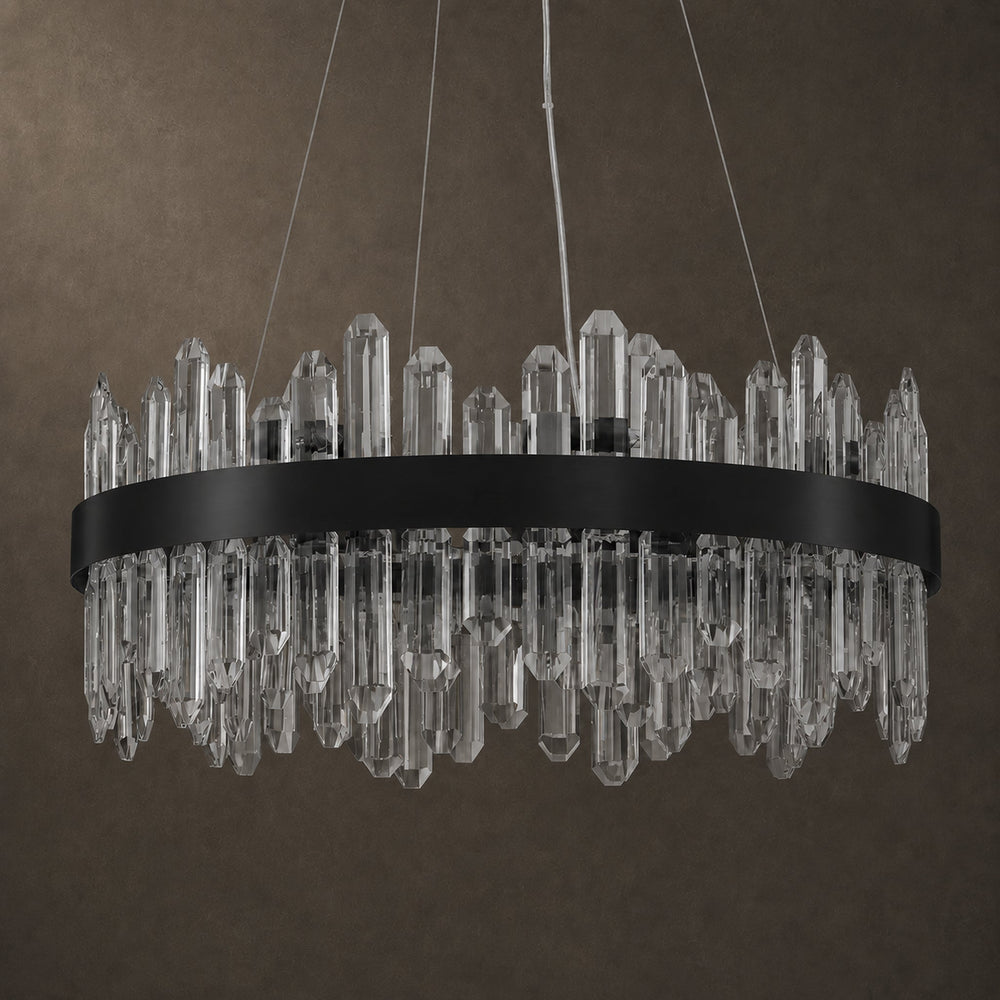 Round 2-Tier K9 Crystal Chandelier 23" — 16-Light Black Modern Chandelier