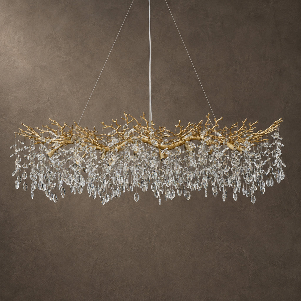 Rami Branch Chandelier, 14-Light Gold K9 Crystal, 63" Long