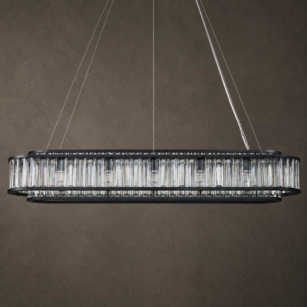 Colonna Oval Chandelier, 18-Light Black K9 Crystal, 55" Long