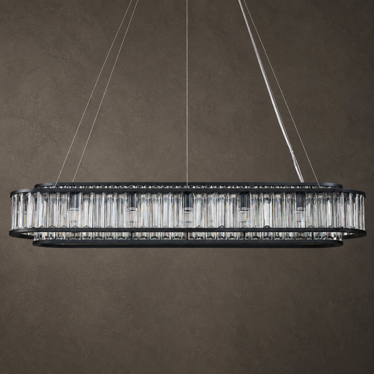 Colonna Oval Chandelier, 18-Light Black K9 Crystal, 55" Long