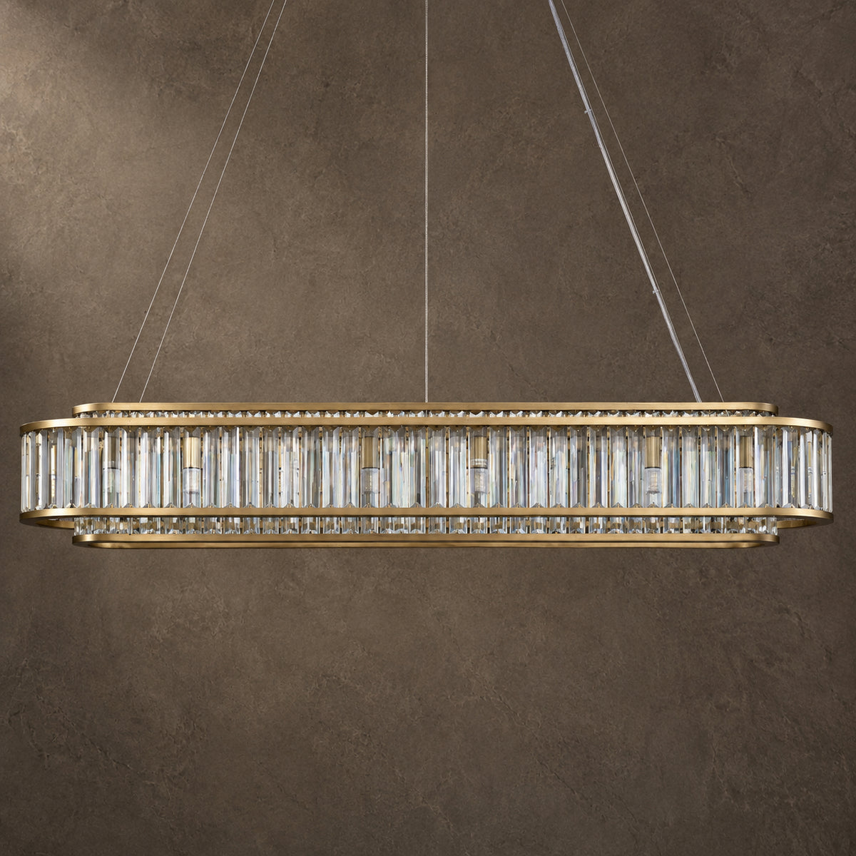 Colonna Oval Chandelier, 18-Light Brass K9 Crystal, 55" Long