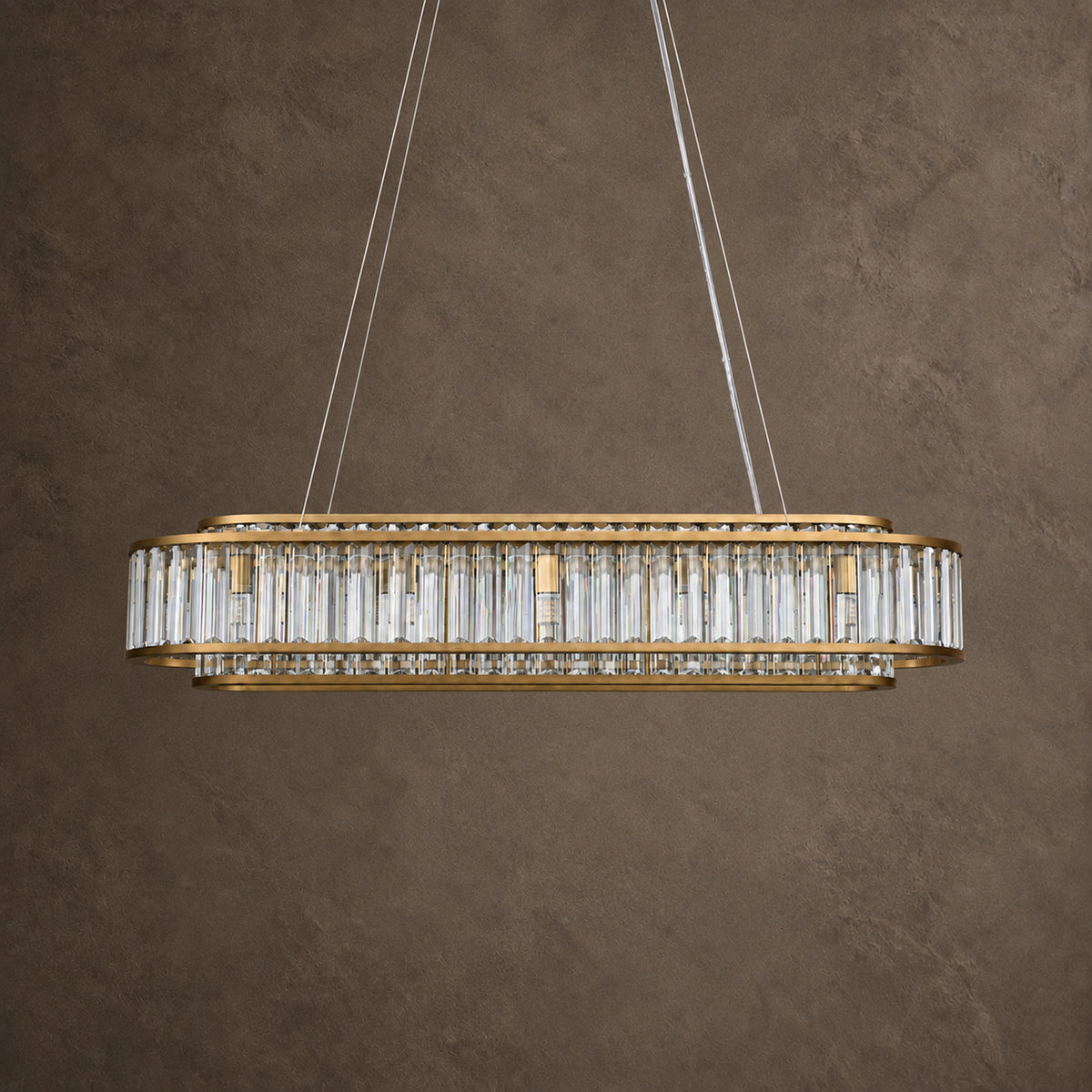 Colonna Oval Chandelier, 12-Light Brass K9 Crystal, 41" Long