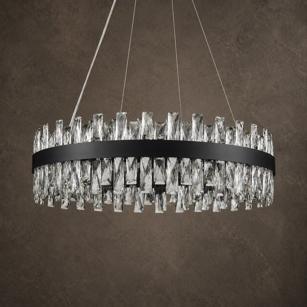 Nera Oval Chandelier, 20-Light Black K9 Crystal, 35" Long