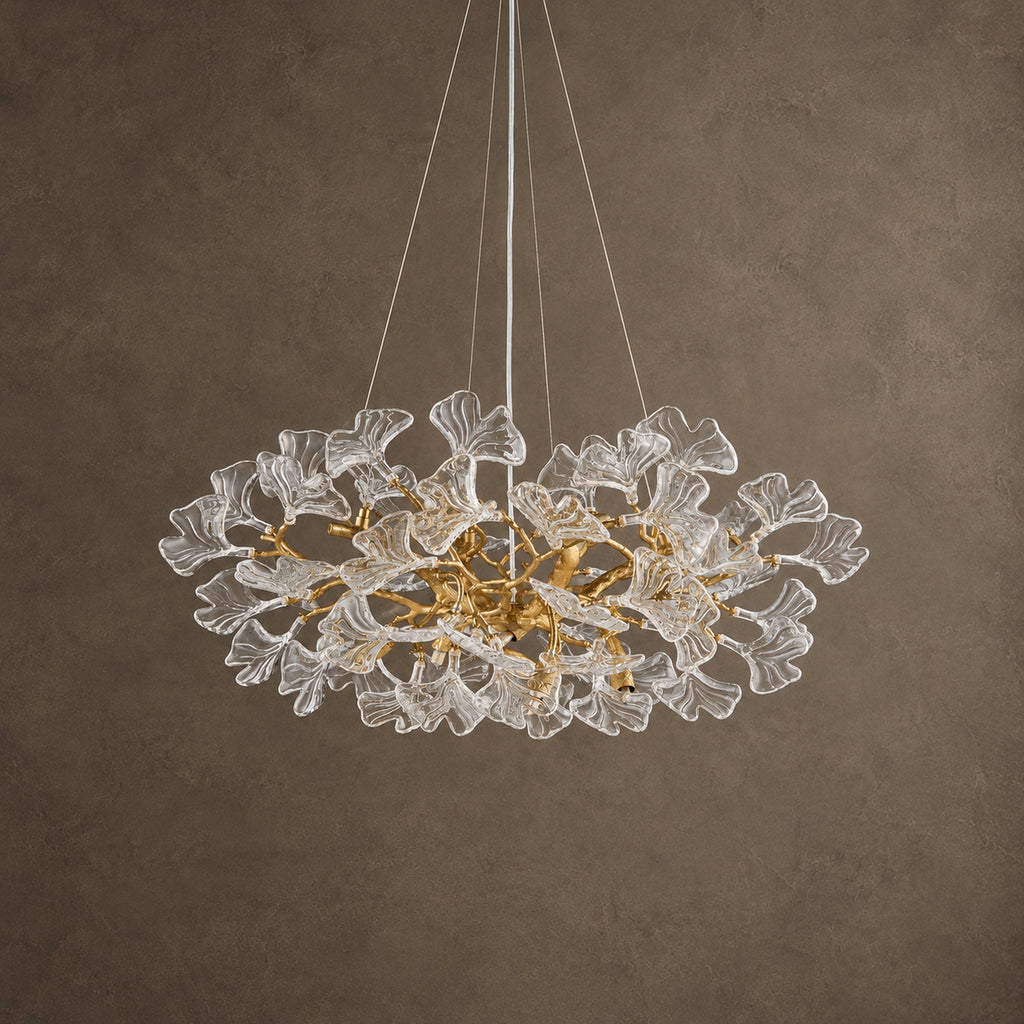 Foglia Ginkgo Leaf Chandelier, 10-Light Gold Branch, 32" Dia