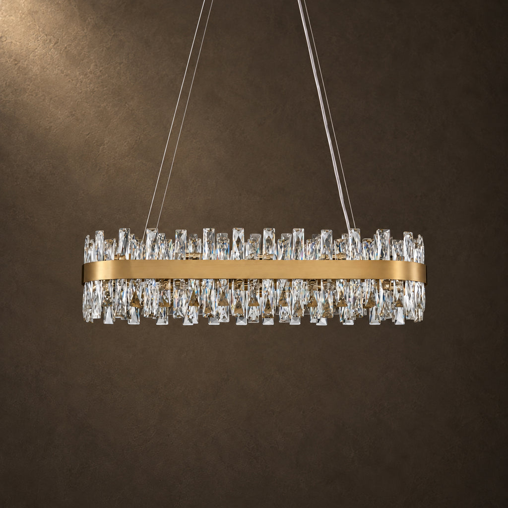 Corona Oval Chandelier, 20-Light Gold K9 Crystal, 35" Long