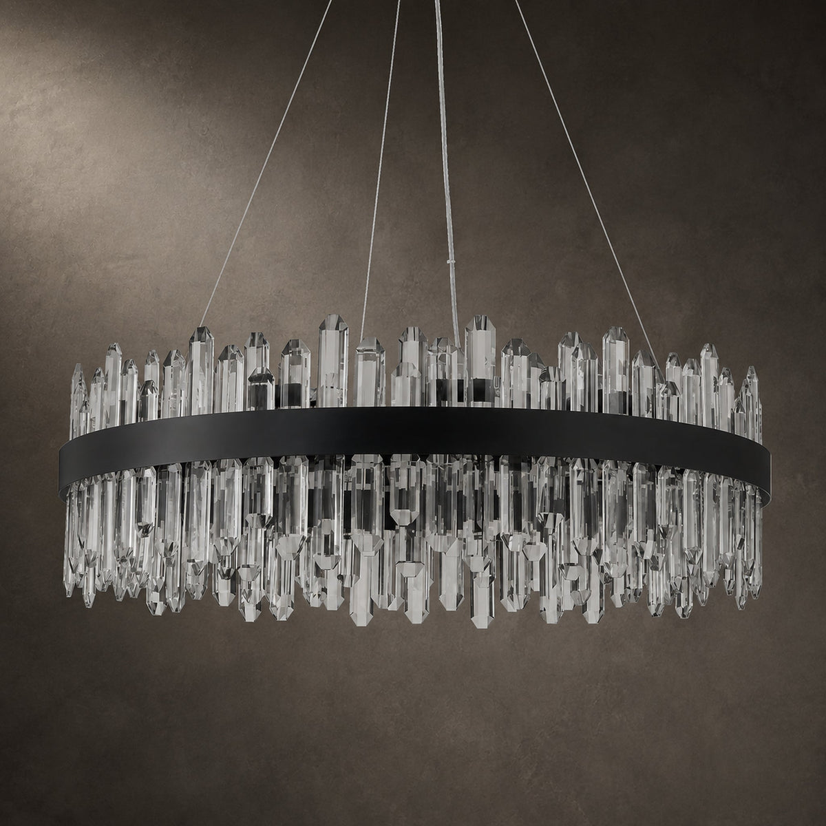 Modern Round K9 Crystal Chandelier 30" — 2-Tier, 24-Light, Black