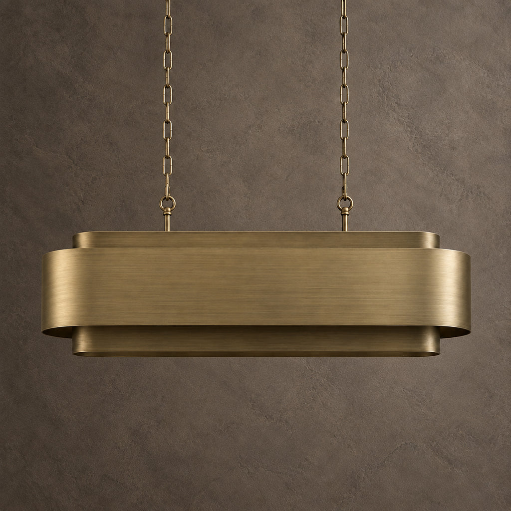 Lamina Oval Drum Chandelier, 12-Light Brushed Brass, 40" Long