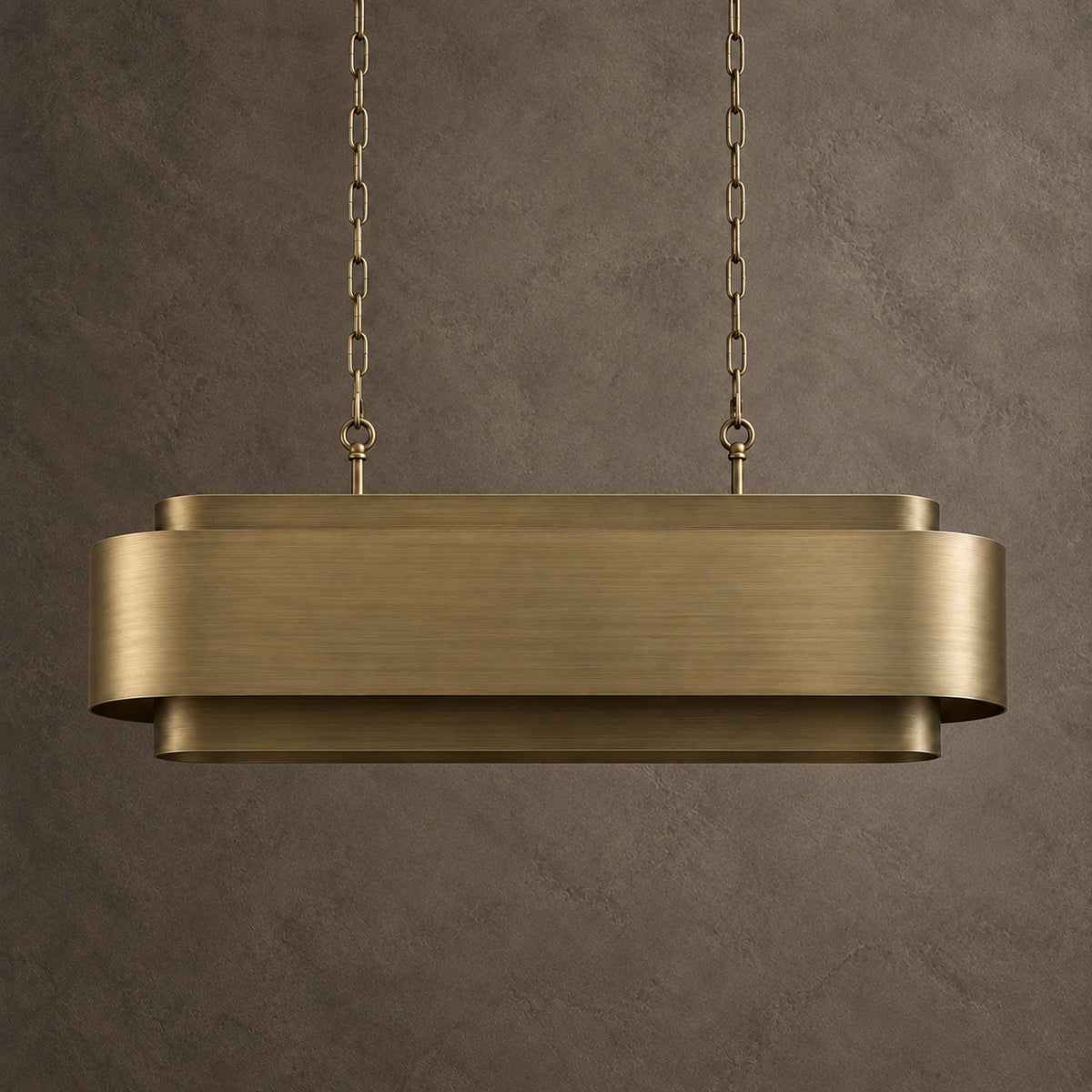 Lamina Oval Drum Chandelier, 12-Light Brushed Brass, 40" Long