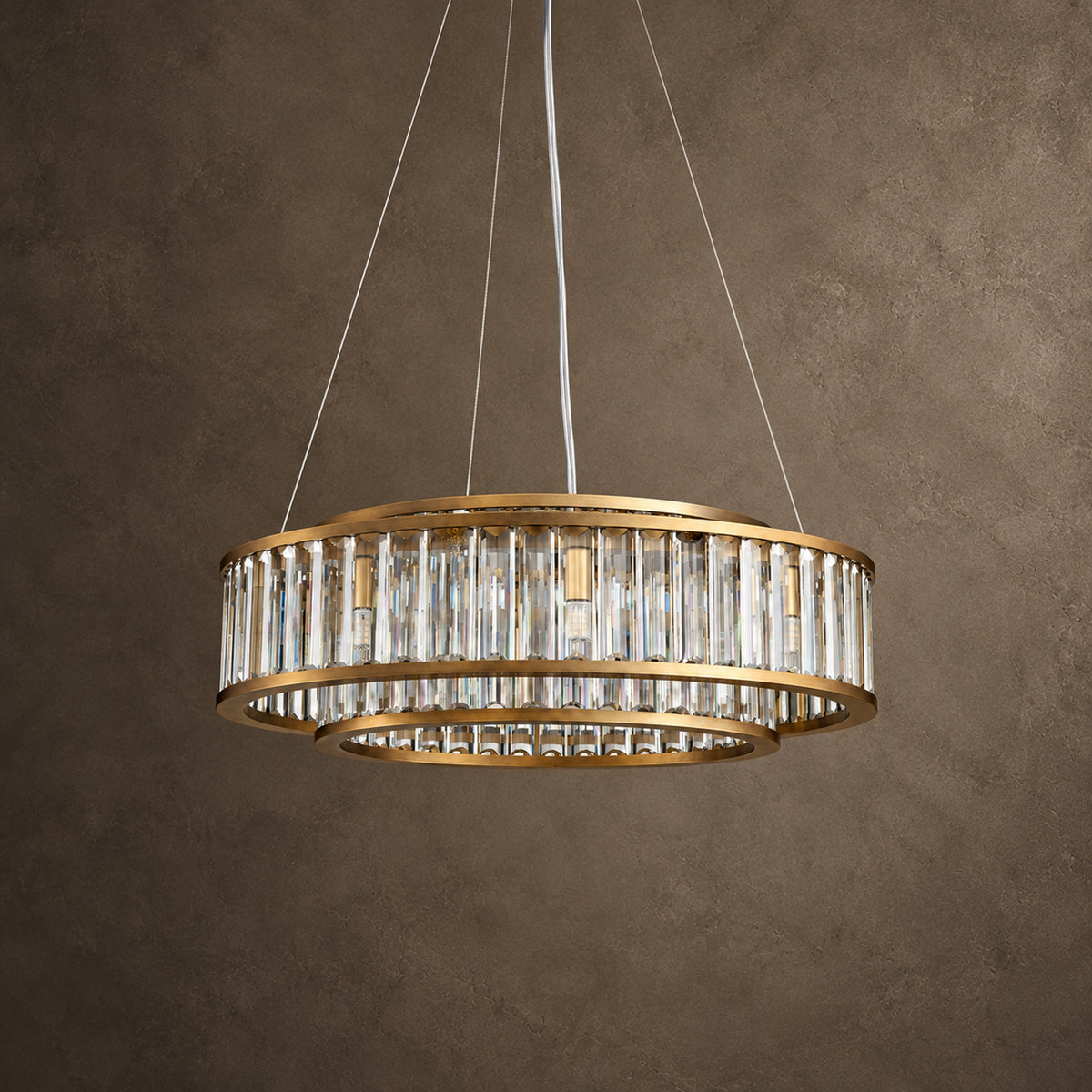 Colonna Chandelier, 2-Tier 8-Light Brass K9 Crystal, 24" Dia