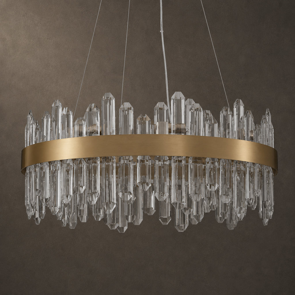 Round 2-Tier K9 Crystal Chandelier 23" — 16-Light Gold Modern Chandelier