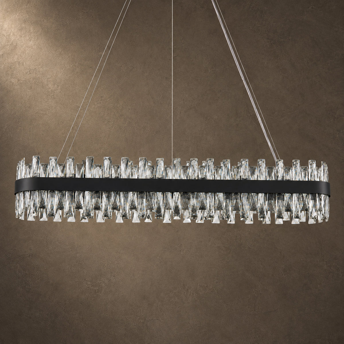 Nera Oval Chandelier, 32-Light Black K9 Crystal, 57" Long