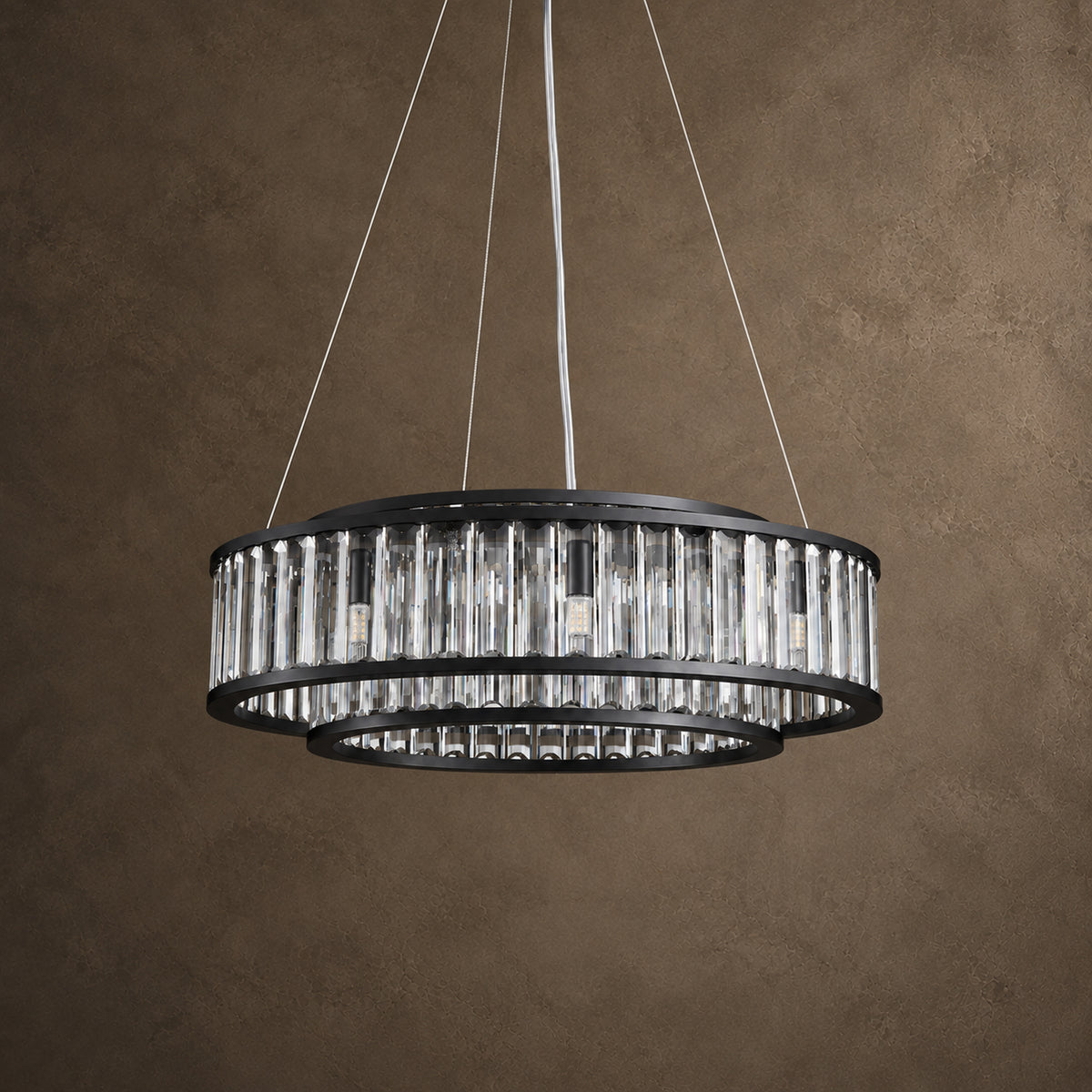 Colonna Chandelier, 2-Tier 8-Light Black K9 Crystal, 24" Dia