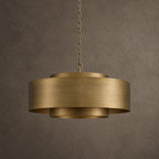 Lamina Round Drum Chandelier, 12-Light Brushed Brass, 30" Dia