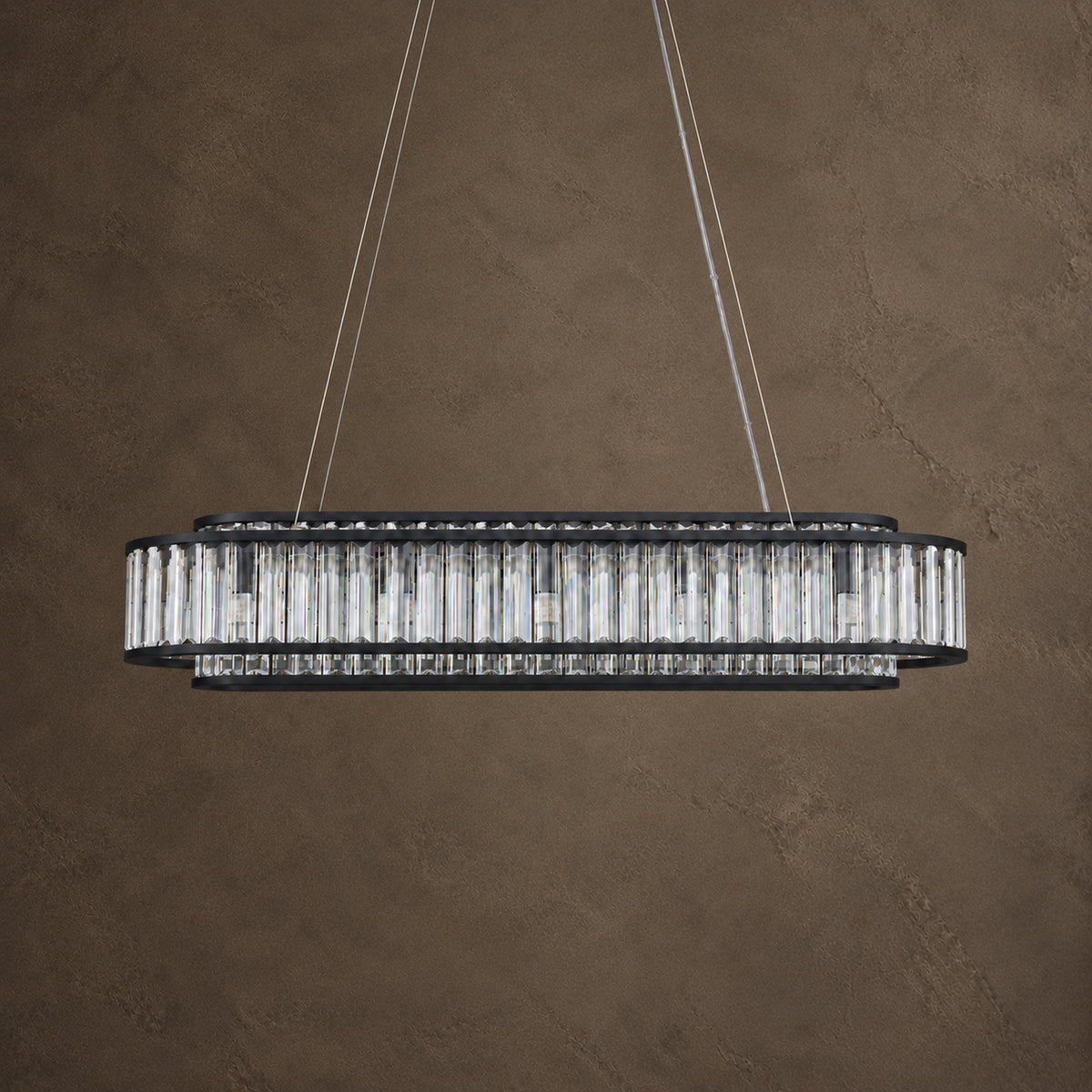 Colonna Oval Chandelier, 12-Light Black K9 Crystal, 41" Long