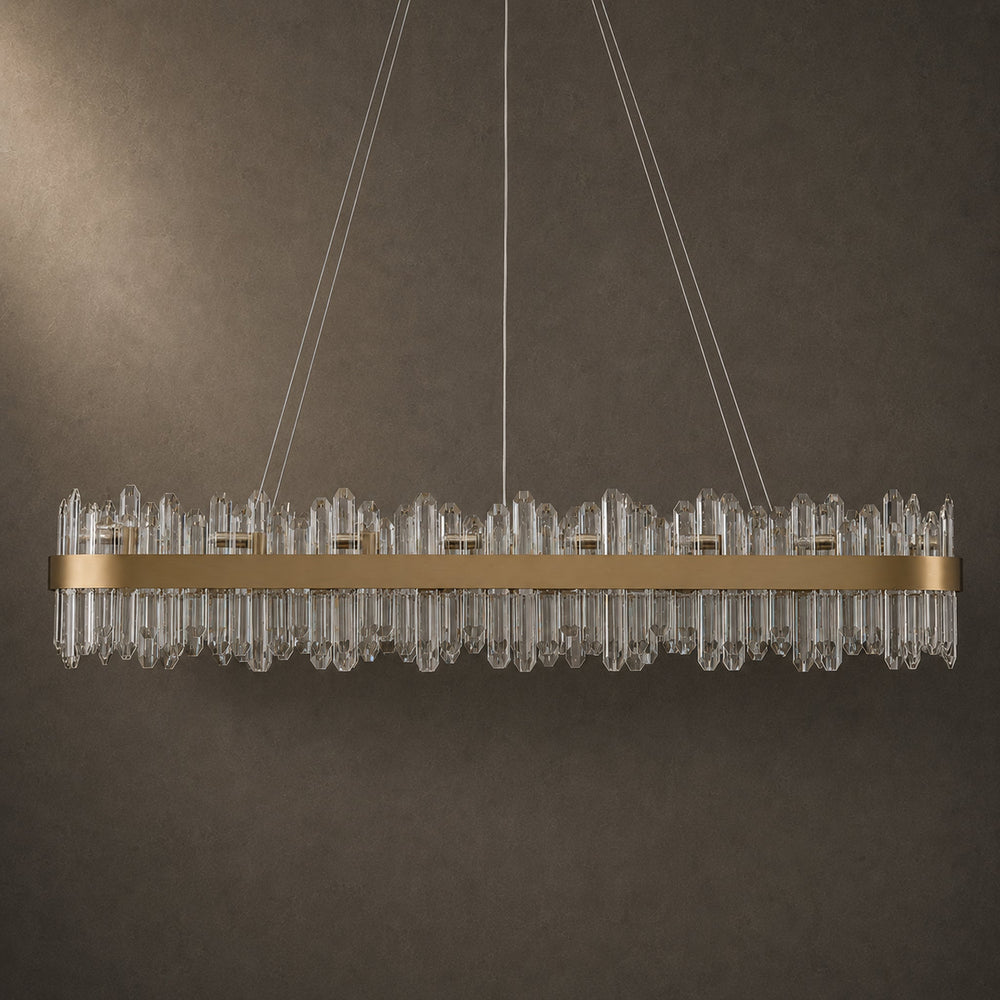 Modern Rectangular K9 Crystal Chandelier 57" — 32-Light, Gold