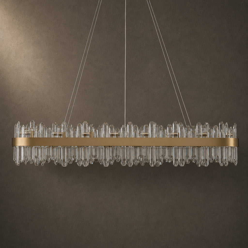 Modern Rectangular K9 Crystal Chandelier 57" — 32-Light, Gold