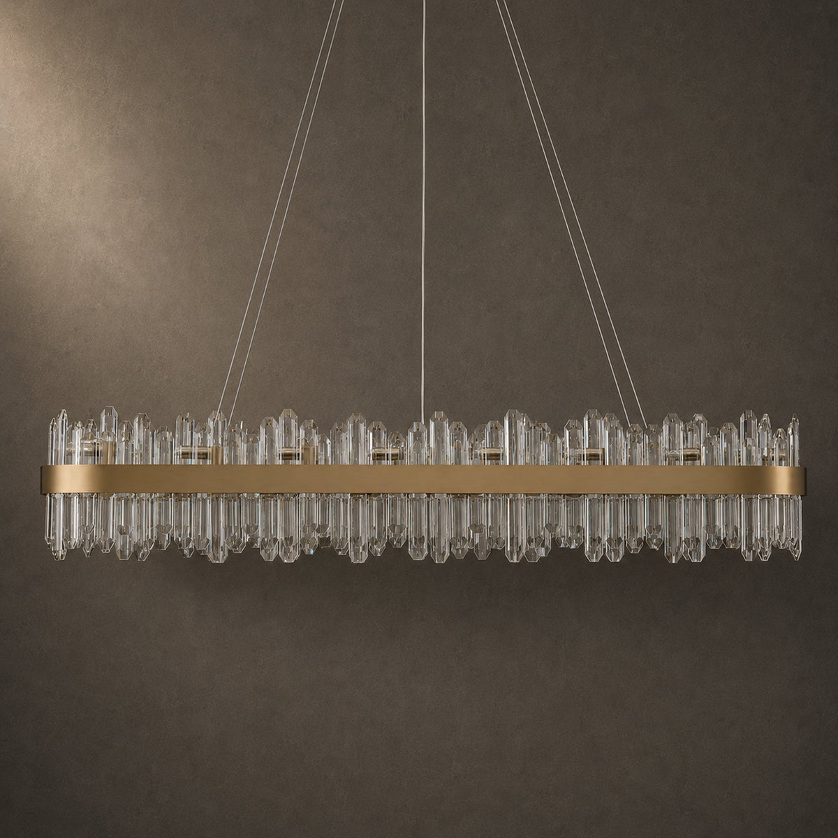 Modern Rectangular K9 Crystal Chandelier 57" — 32-Light, Gold