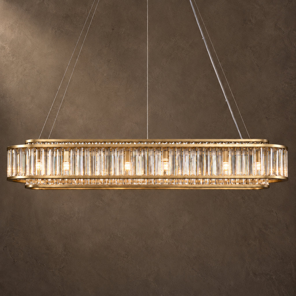 Colonna Oval Chandelier, 18-Light Brass K9 Crystal, 55" Long