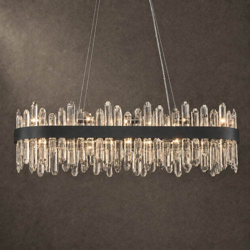 Modern Oval K9 Crystal Chandelier 35.4" — 20-Light, Black