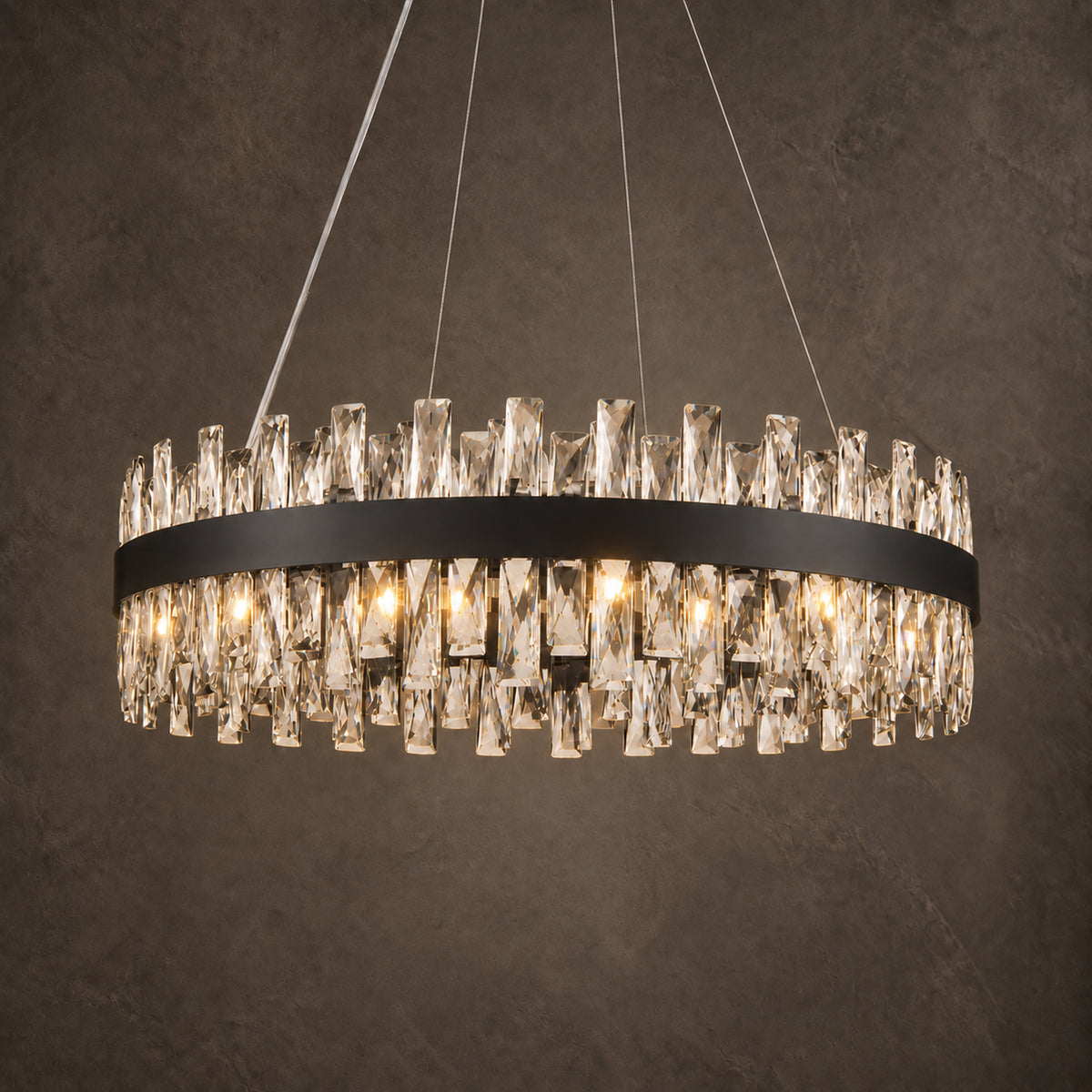 Nera Oval Chandelier, 20-Light Black K9 Crystal, 35" Long