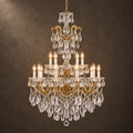 Aurelia Chandelier, 2-Tier 15-Light Brass K9 Crystal, 30" Dia