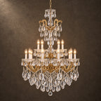 Aurelia Chandelier, 2-Tier 15-Light Brass K9 Crystal, 30" Dia
