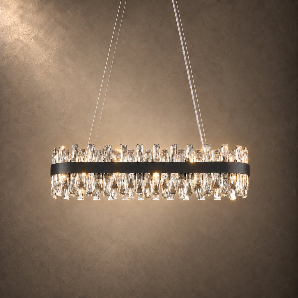 Nera Ring Chandelier, 24-Light Black K9 Crystal, 30" Dia