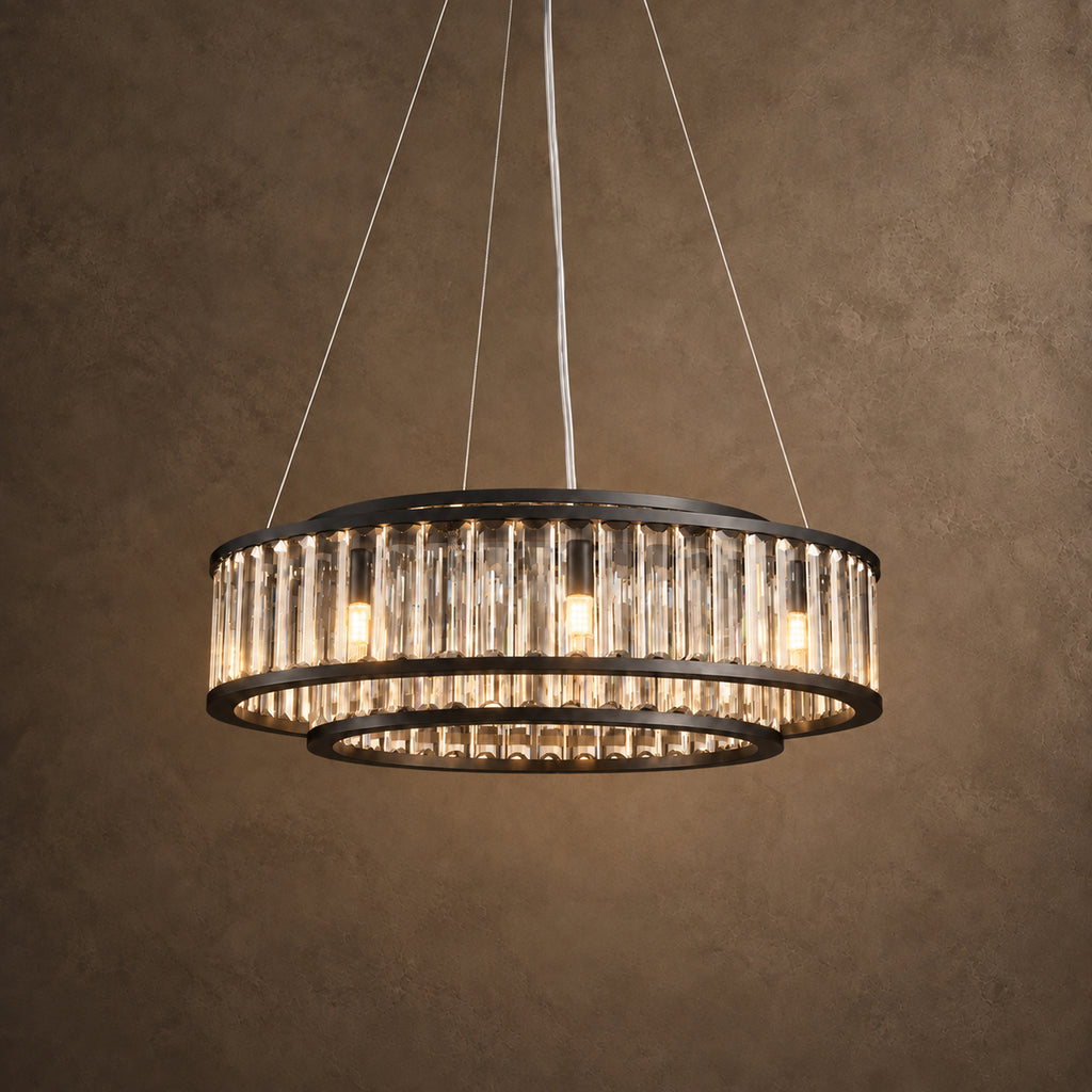 Colonna Chandelier, 2-Tier 8-Light Black K9 Crystal, 24" Dia